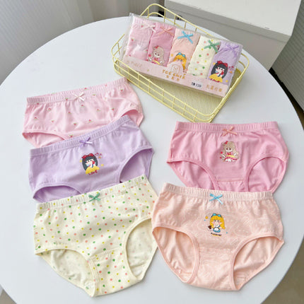 Girl Kids Soft Cotton Underwear/Cute Design/ Soft/ Breathable/ Durable/ Reusable (1 set 5 pcs)