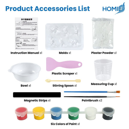 HOMIE Creative Kids DIY 3D Plaster Art Kit/Handmade Gypsum Mould Filling and Coloring Painting Game