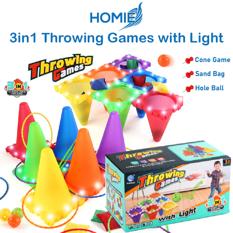 HOMIE 3-in-1 Throwing Games with Light/Ice Cream Cone Game for Kids/Bean Bag/Circle Ring/ Hole Ball