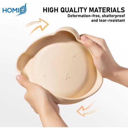 HOMIE Baby Silicone Suction Plate Spoon Fork Set 100%FoodGrade Silicone BearPlate Feeding Dinnerware