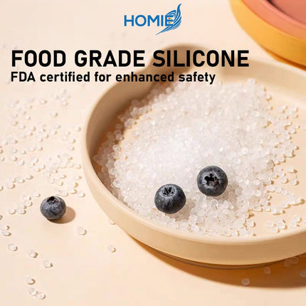 HOMIE Baby Silicone Suction Plate Spoon Fork Set 100%FoodGrade Silicone BearPlate Feeding Dinnerware