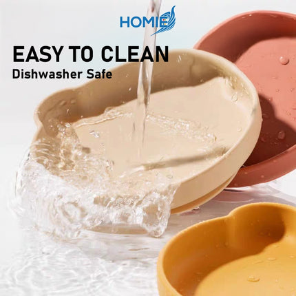 HOMIE Baby Silicone Suction Plate Spoon Fork Set 100%FoodGrade Silicone BearPlate Feeding Dinnerware