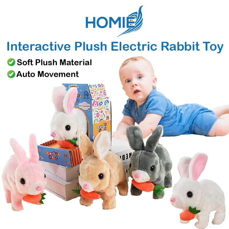 HOMIE Interactive Soft Plush Electric Rabbit Toy/ Walking,Talking, Auto-Moving Electronic Bunny Doll