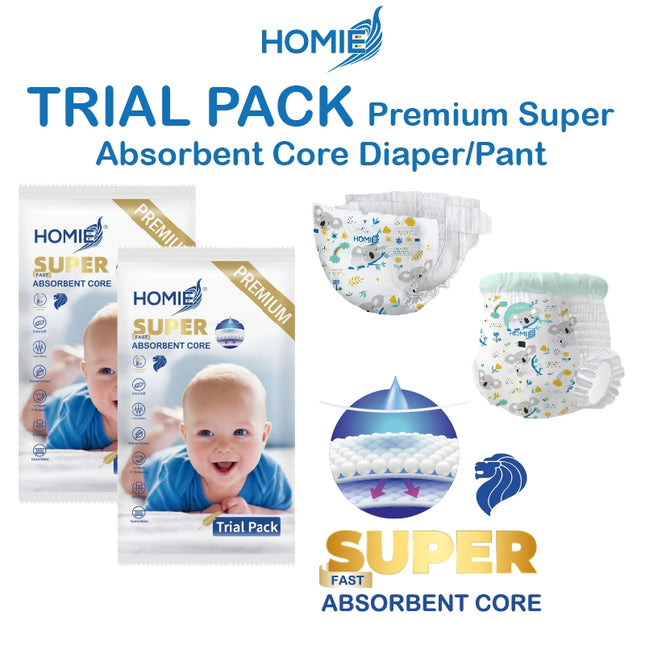 【5pcs Diaper TRIAL PACK】🏅HOMIE PREMIUM Super Absorbent Core Baby DIAPER/PANT Upgraded Version Soft