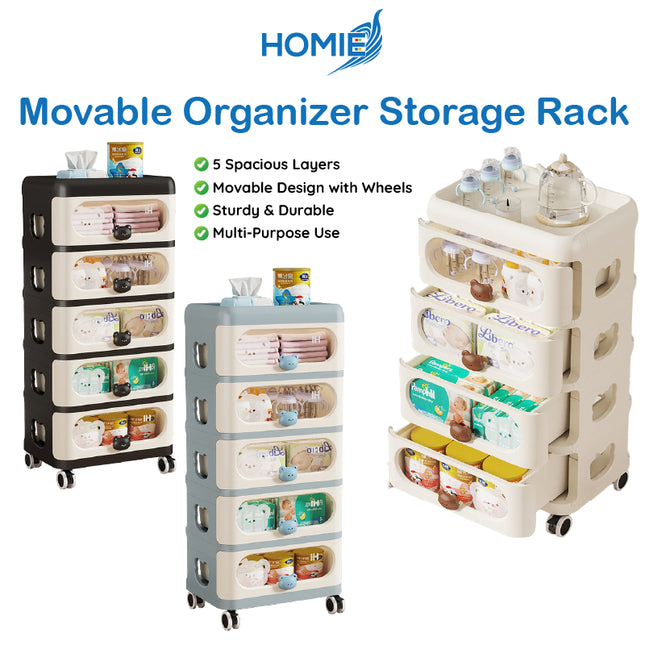 5 Layers Movable Organizer Storage Rack/Cabinet/Wardrobe