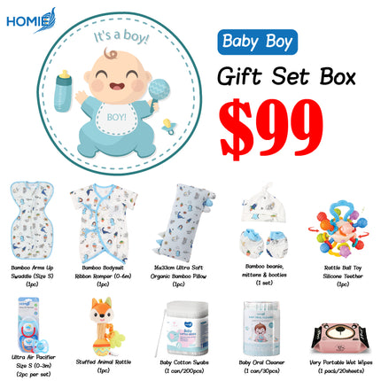 HOMIE Customized Newborn Baby Gift Set Box / Personalized Baby Hamper / Welcome Baby Boy Girl Gifts