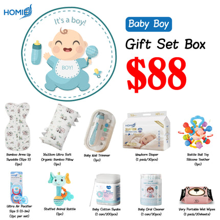 HOMIE Customized Newborn Baby Gift Set Box / Personalized Baby Hamper / Welcome Baby Boy Girl Gifts