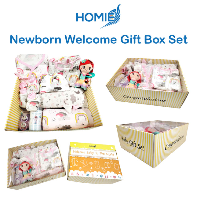 HOMIE Customized Newborn Baby Gift Set Box / Personalized Baby Hamper / Welcome Baby Boy Girl Gifts