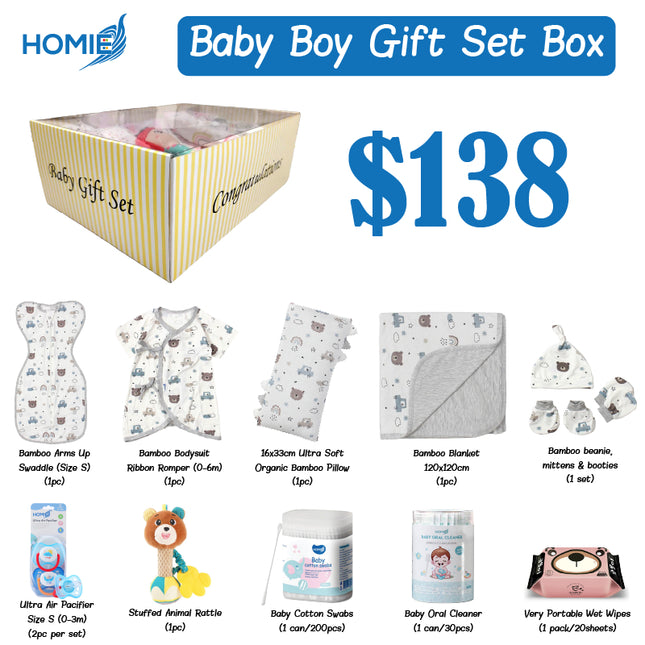 HOMIE Customized Newborn Baby Gift Set Box / Personalized Baby Hamper / Welcome Baby Boy Girl Gifts