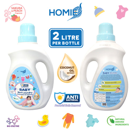 HOMIE Baby 2-in-1 Laundry Detergent & Softener/Coconut Oil Extract/Bio-Enzyme Formula/Antibacterial