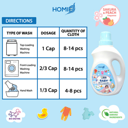 HOMIE Baby 2-in-1 Laundry Detergent & Softener/Coconut Oil Extract/Bio-Enzyme Formula/Antibacterial