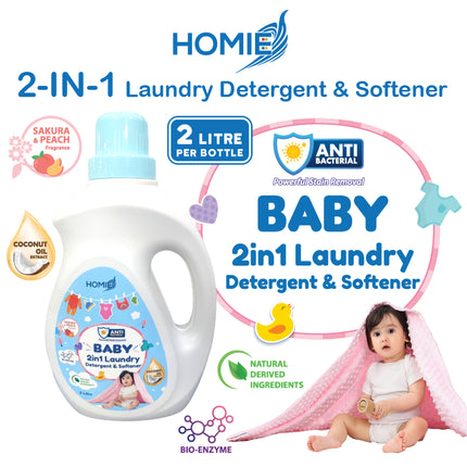 HOMIE Baby 2-in-1 Laundry Detergent & Softener/Coconut Oil Extract/Bio-Enzyme Formula/Antibacterial