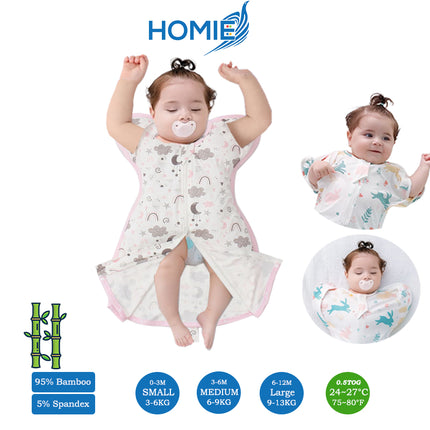 Bamboo Swaddle Sack (0–12M) – Two-Way Zipper & Leg Freedom