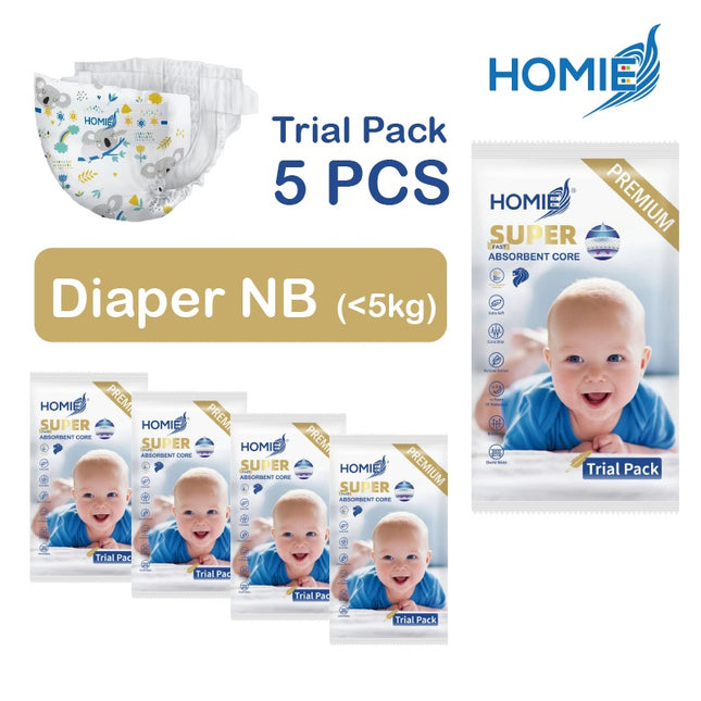 【5pcs Diaper TRIAL PACK】🏅HOMIE PREMIUM Super Absorbent Core Baby DIAPER/PANT Upgraded Version Soft