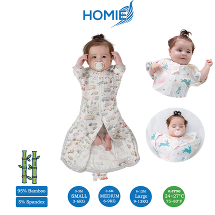 Bamboo Swaddle Sack (0–12M) – Two-Way Zipper & Leg Freedom