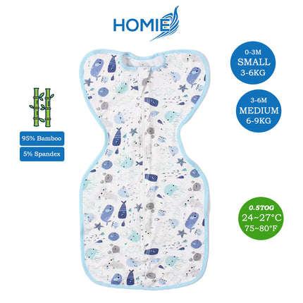 Baby Bamboo Swaddle and Sleeping Bag - Arms Up Position Baby Sleepsack 0-3M/3-6M