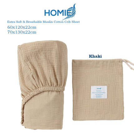 [HOMIE Muslin Cotton Crib Sheet / 100% Organic Cotton Soft and Breathable/Fitted Sheet/Cot Sheet