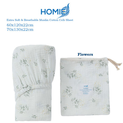 [HOMIE Muslin Cotton Crib Sheet / 100% Organic Cotton Soft and Breathable/Fitted Sheet/Cot Sheet