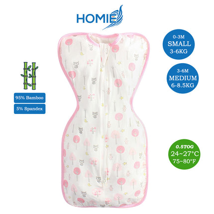 Baby Bamboo Swaddle and Sleeping Bag - Arms Up Position Baby Sleepsack 0-3M/3-6M