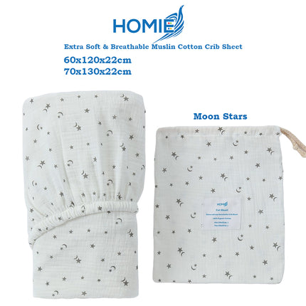 [HOMIE Muslin Cotton Crib Sheet / 100% Organic Cotton Soft and Breathable/Fitted Sheet/Cot Sheet