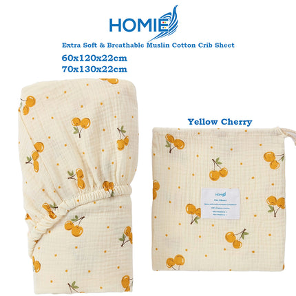 [HOMIE Muslin Cotton Crib Sheet / 100% Organic Cotton Soft and Breathable/Fitted Sheet/Cot Sheet