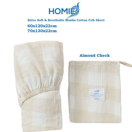 [HOMIE Muslin Cotton Crib Sheet / 100% Organic Cotton Soft and Breathable/Fitted Sheet/Cot Sheet
