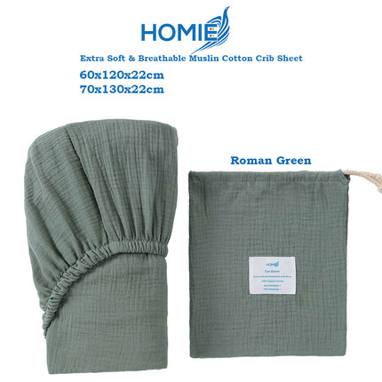 [HOMIE Muslin Cotton Crib Sheet / 100% Organic Cotton Soft and Breathable/Fitted Sheet/Cot Sheet