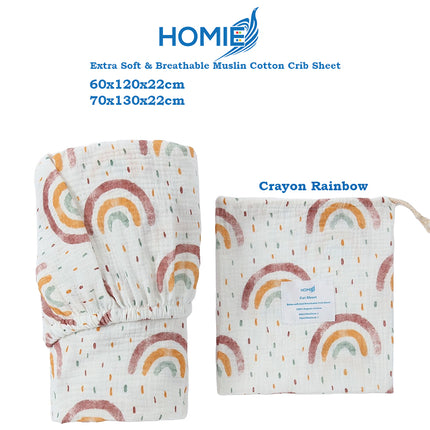 [HOMIE Muslin Cotton Crib Sheet / 100% Organic Cotton Soft and Breathable/Fitted Sheet/Cot Sheet